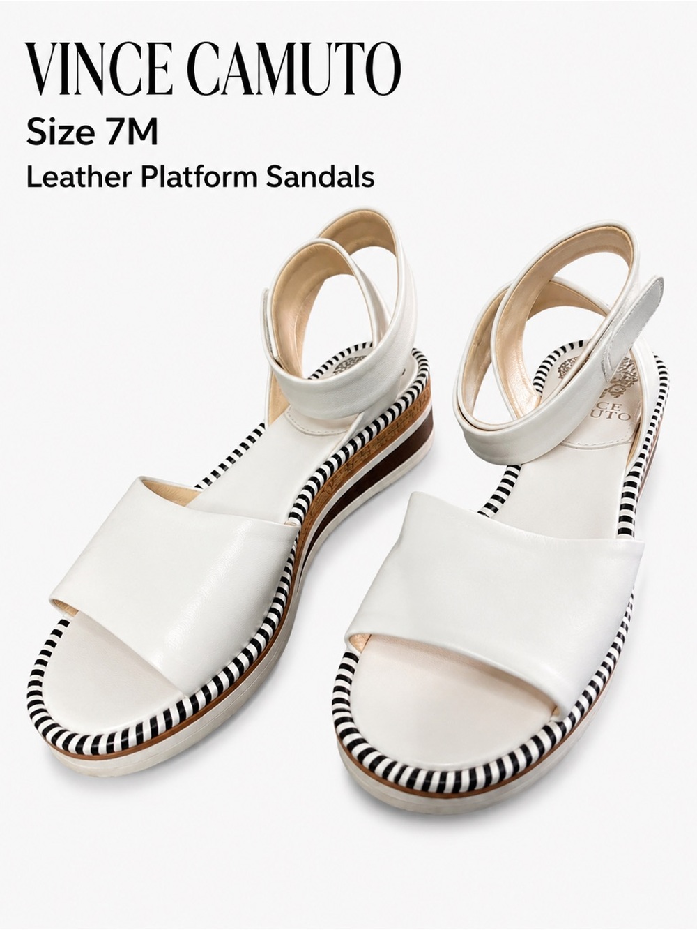 Vince Camuto |White Leather Platform Sandals |Size 7M |Resort Summer